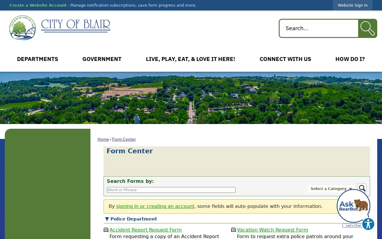Blair criminal records police form center