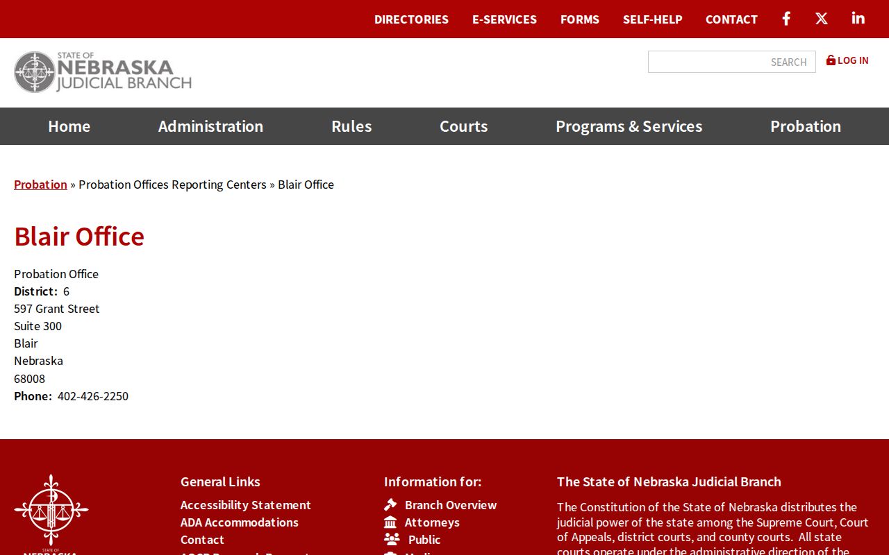 Washington County Nebraska criminal record probation office listing