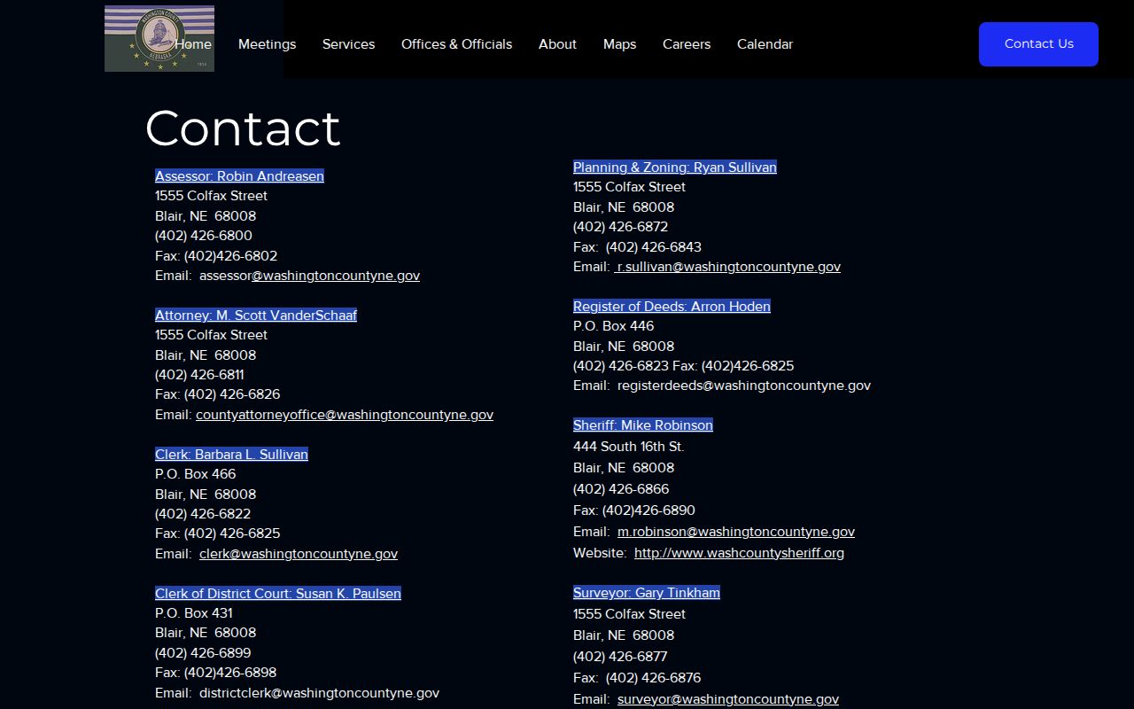 Washington County Nebraska criminal records contact directory