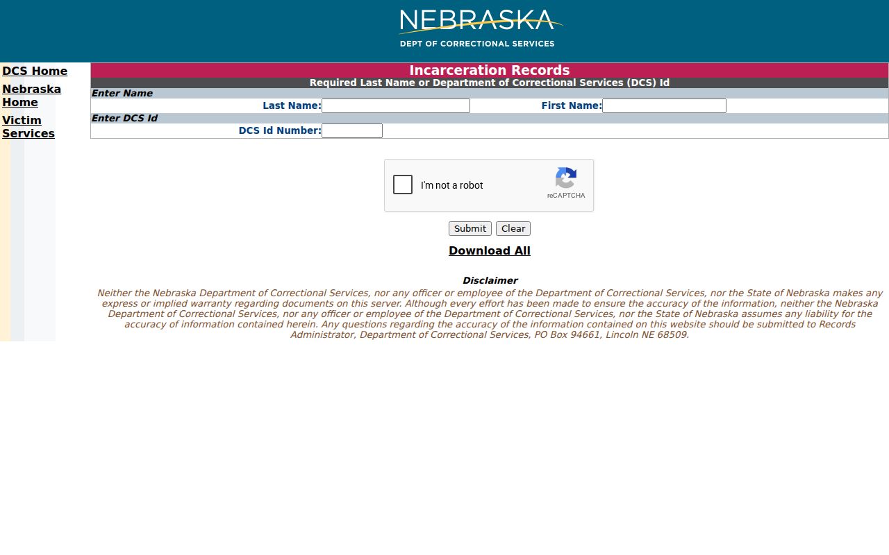 Washington County arrest records NDCS state custody locator