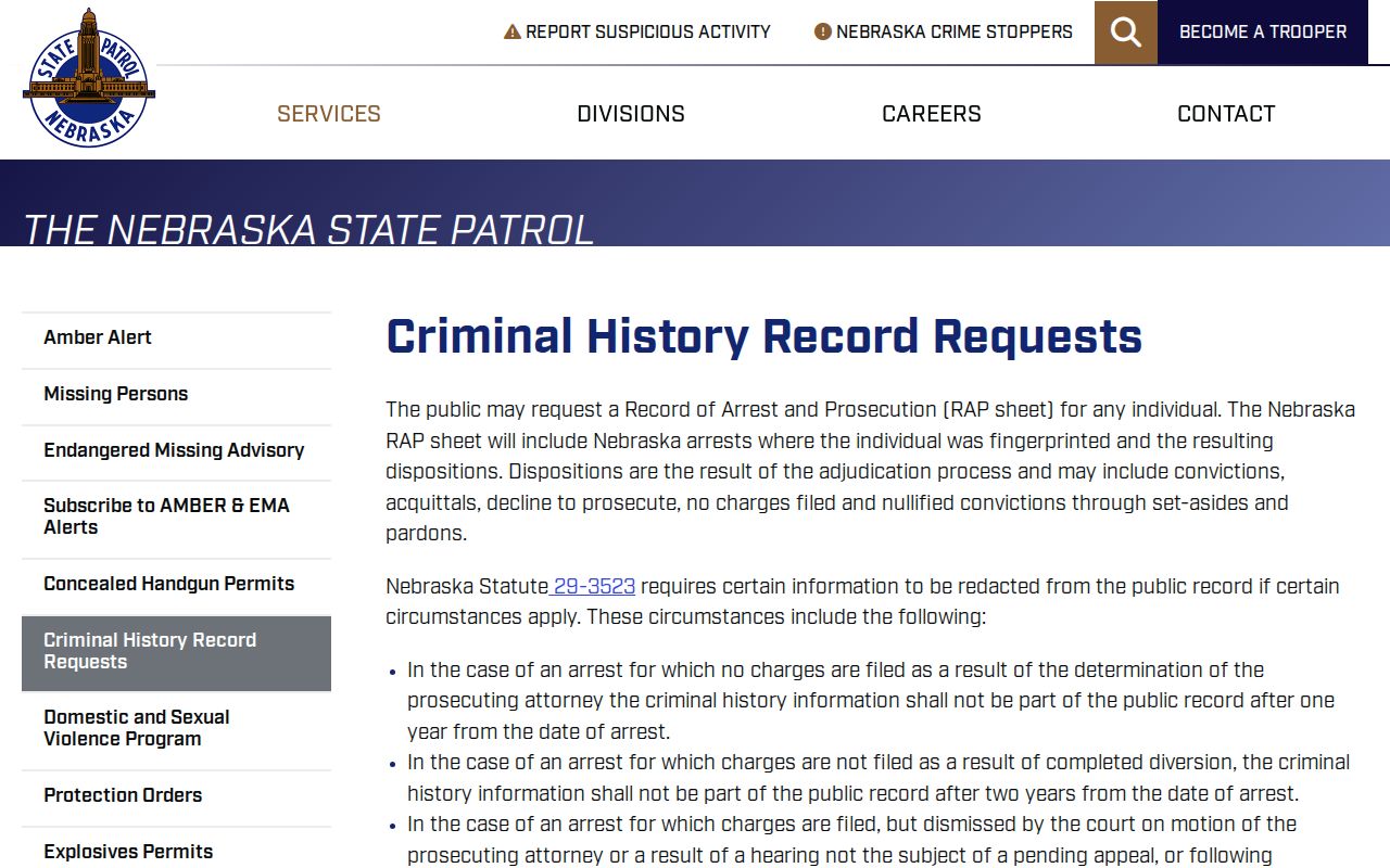 Washington County arrest records Nebraska State Patrol RAP service