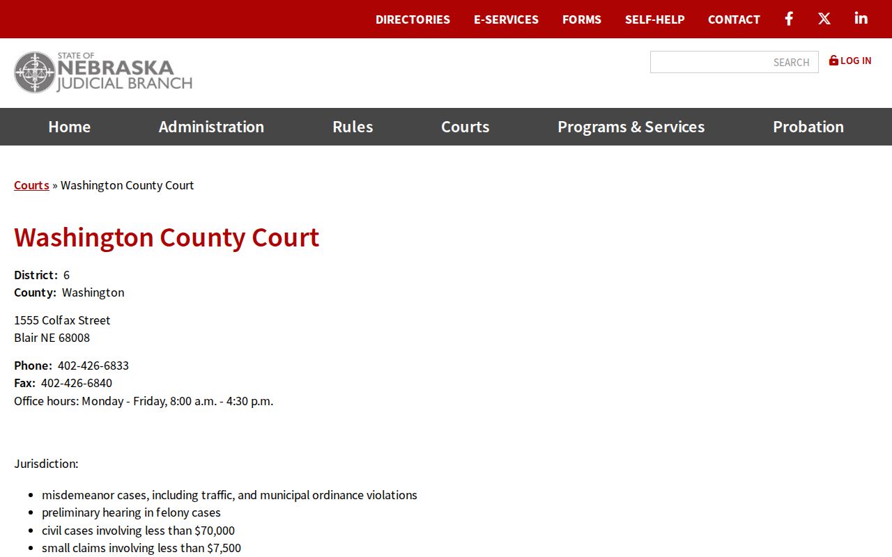 Washington County criminal court cases official County Court page