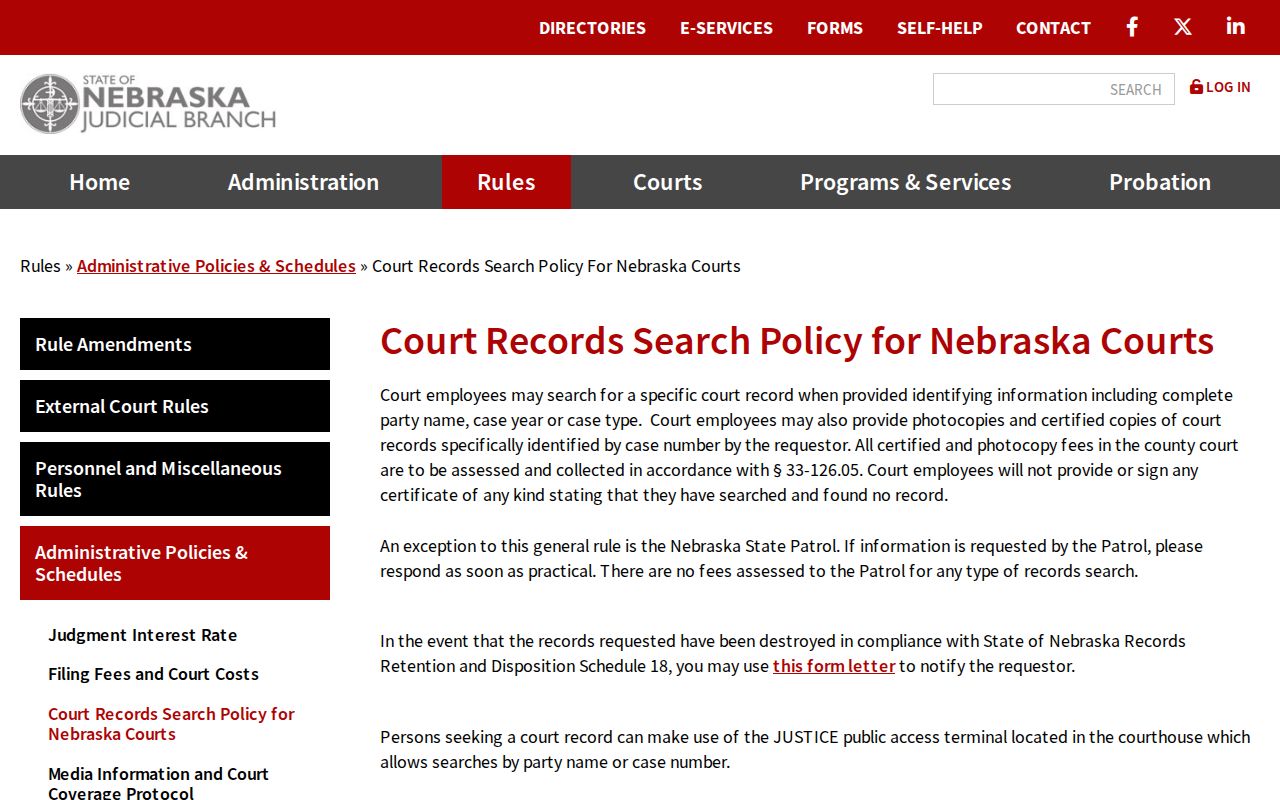 Washington County criminal case records Nebraska court search policy