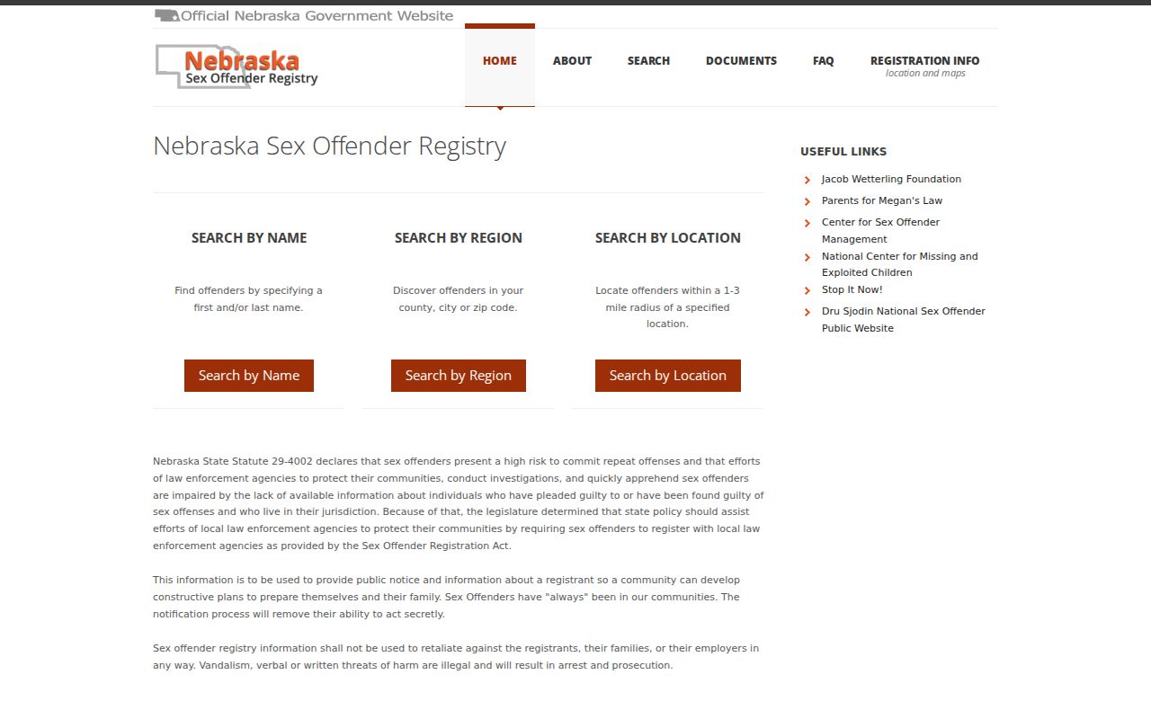 Washington County sex offender search options on the Nebraska registry